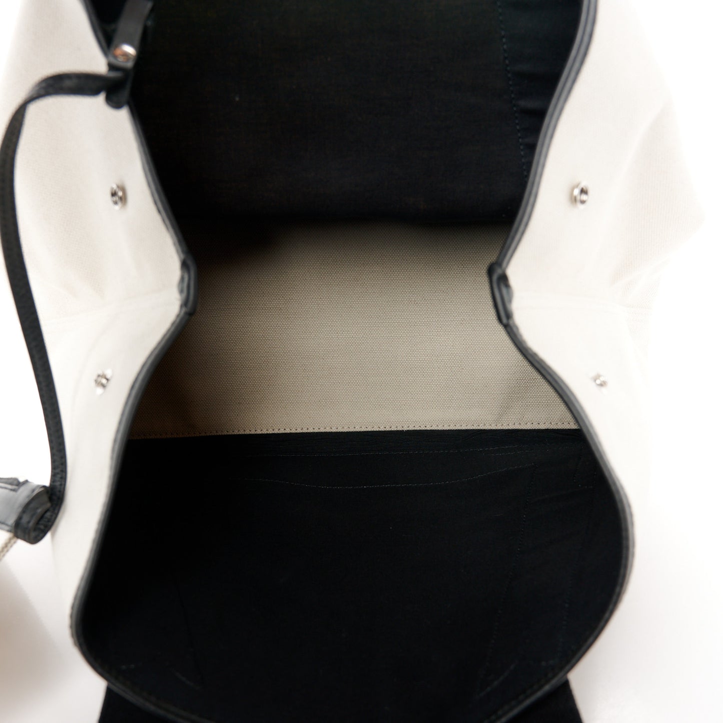 Cotton Canvas Satin Calfskin M Navy Cabas Natural Black