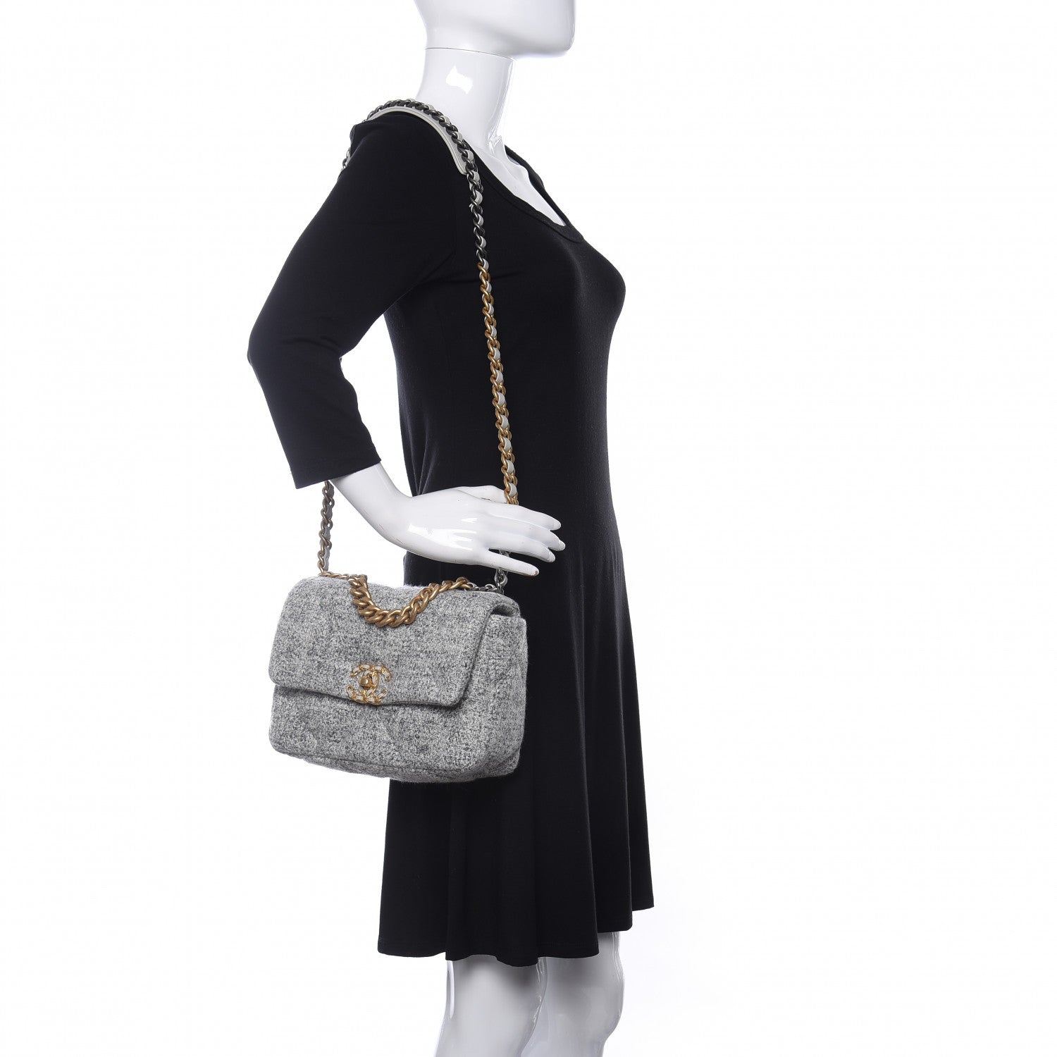 Chanel Tweed Quilted Medium Chanel 19 Flap Grey Ecru 2 of 11