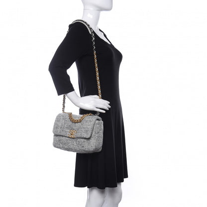 Chanel Tweed Quilted Medium Chanel 19 Flap Grey Ecru 2 of 11