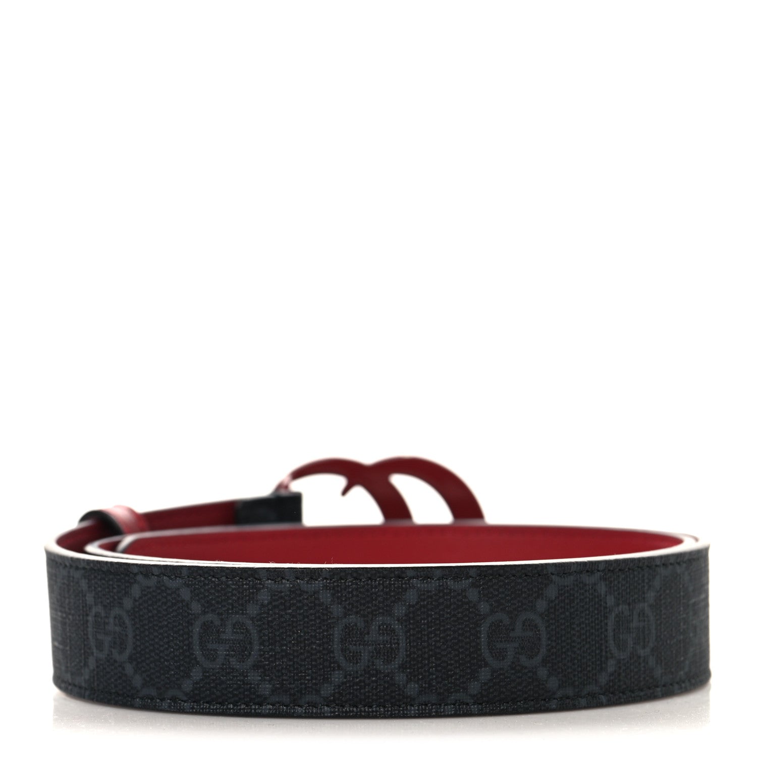 Gucci GG Supreme Enamel Double G 30mm Belt 80 32 Black New Cherry Red 2 of 6