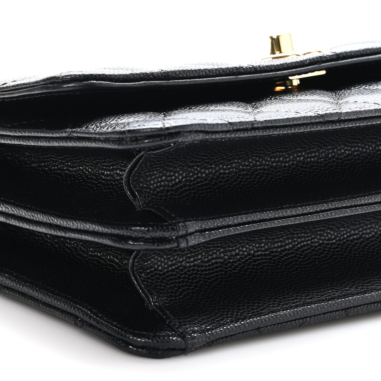 Shiny Caviar Quilted Flap Charm Wallet On Chain WOC Black