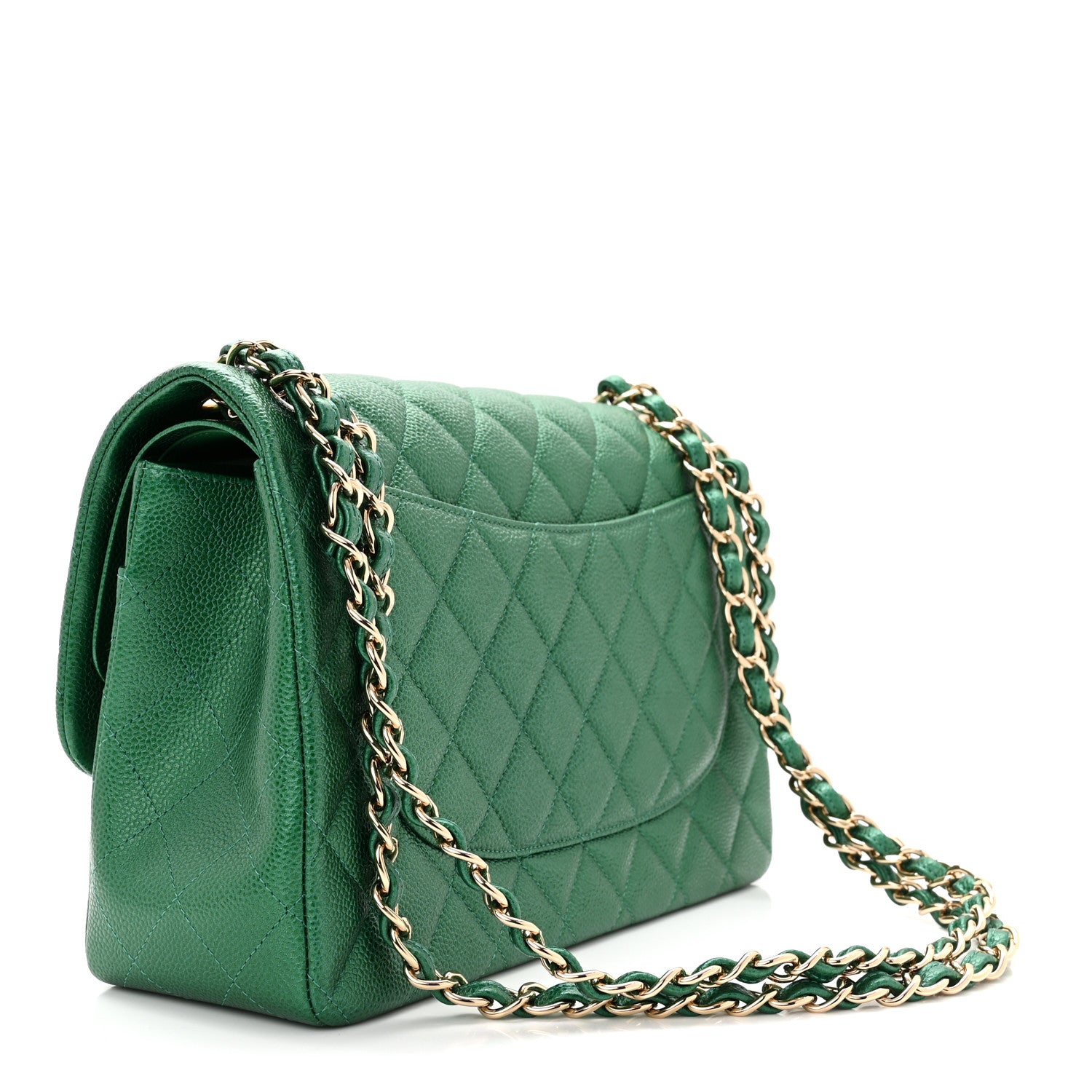 Chanel Metallic Caviar Quilted Jumbo Double Flap Green 3 of 11