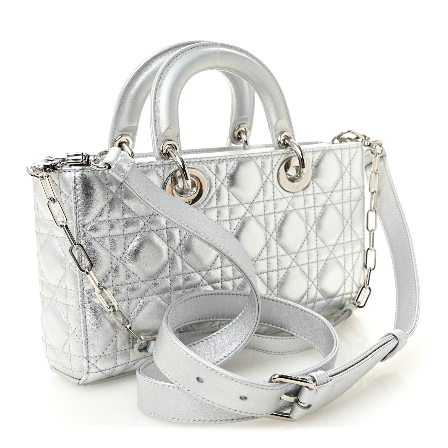 Christian Dior Iridescent Metallic  Lambskin Cannage Medium Lady D-Joy Silver 3 of 10