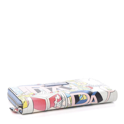 Prada X JAMES JEAN Glace Calf Comic Print Zip Around Wallet Cielo Astral 4 of 7
