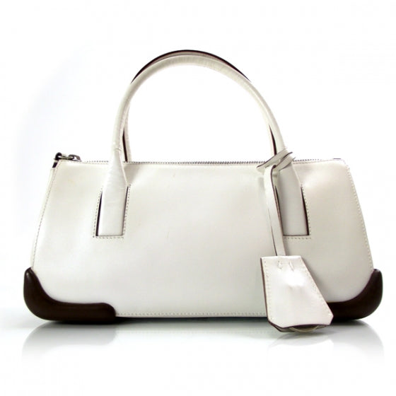 Leather East West Tote White