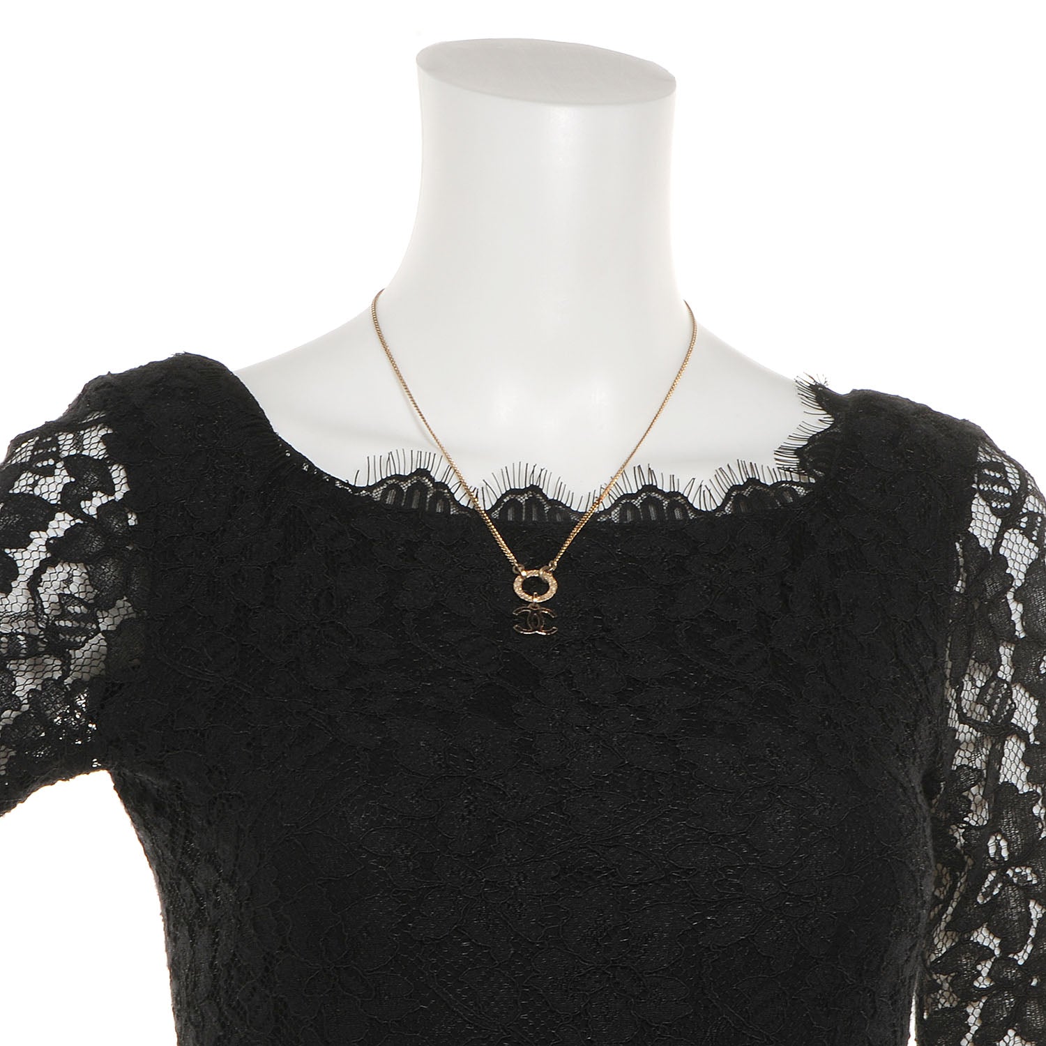 Chanel Textured Ring Enamel CC Necklace Black 2 of 6