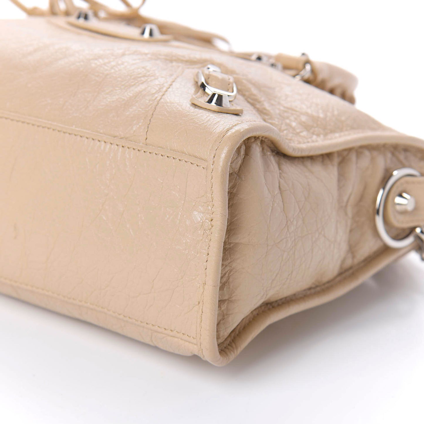 Agneau Classic Silver Hardware S City Logo Strap Light Beige Black