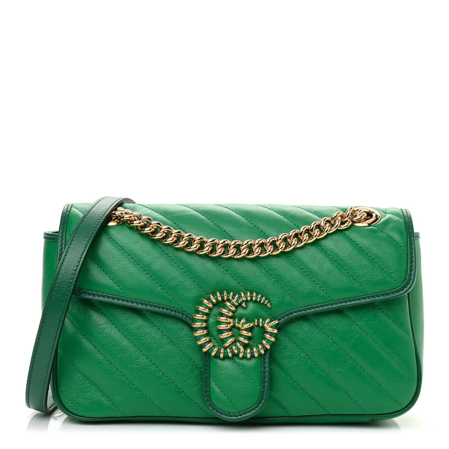 Gucci Azalea Calfskin Enamel Matelasse Diagonal Small Torchon GG Marmont Shoulder Bag New Shamarock Emerald 1 of 11
