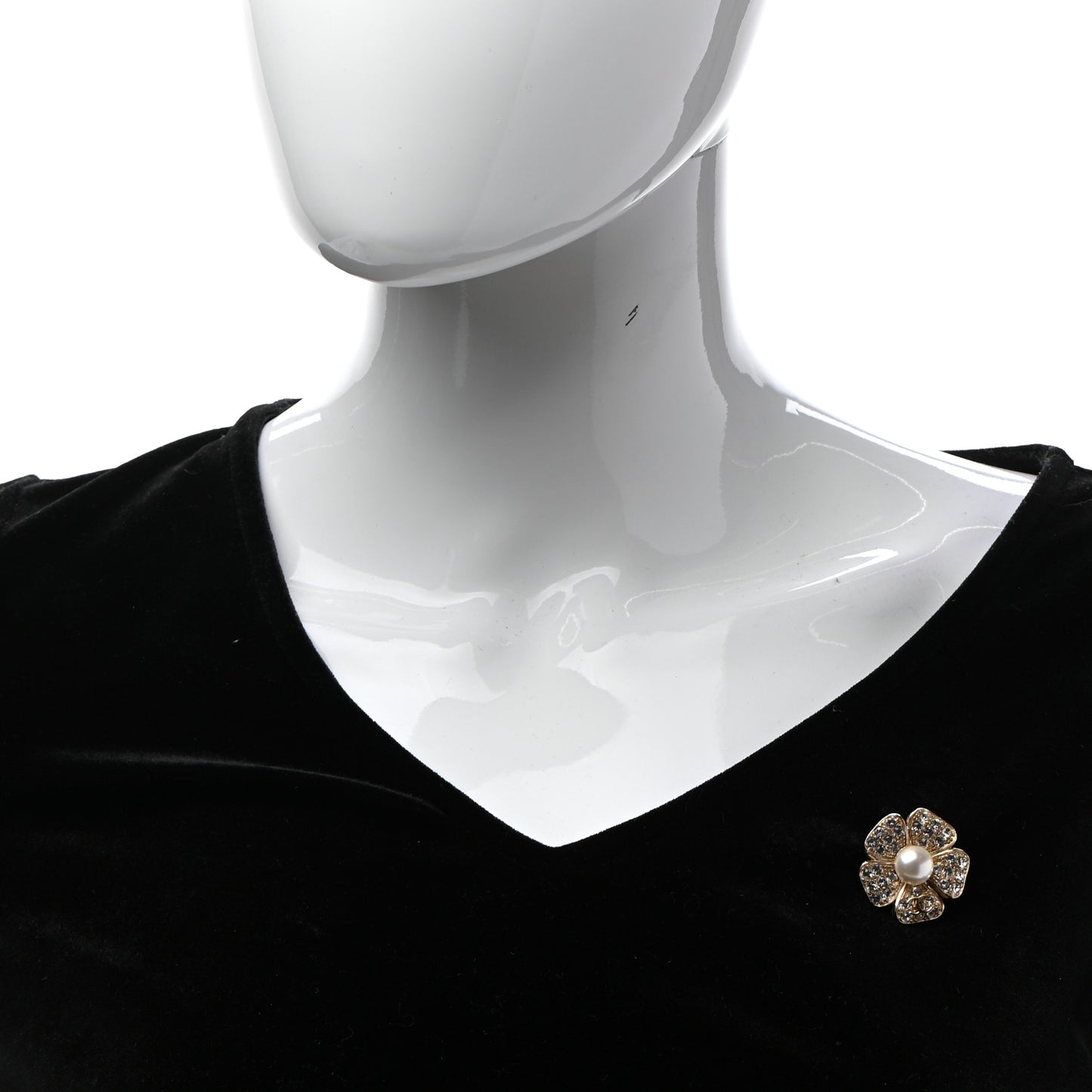 Crystal Pearl Camellia CC Brooch Gold