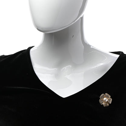 Chanel Crystal Pearl Camellia CC Brooch Gold 2 of 5