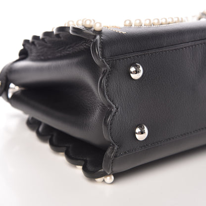 Fendi Calfskin Flowers and Bows Scalloped Mini Peekaboo Iconic Satchel Black Camelia 5 of 11