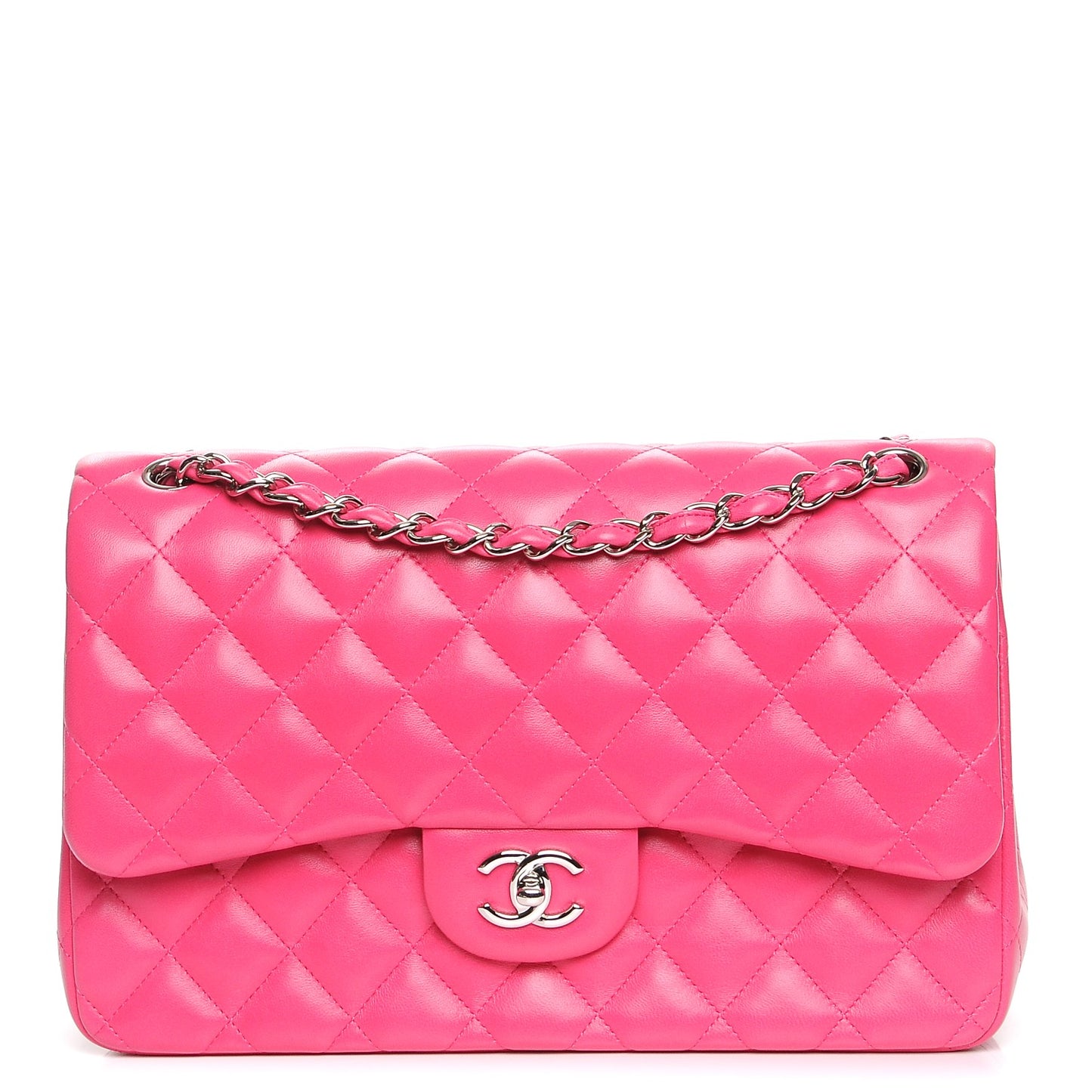 Lambskin Quilted Jumbo Double Flap Dark Pink
