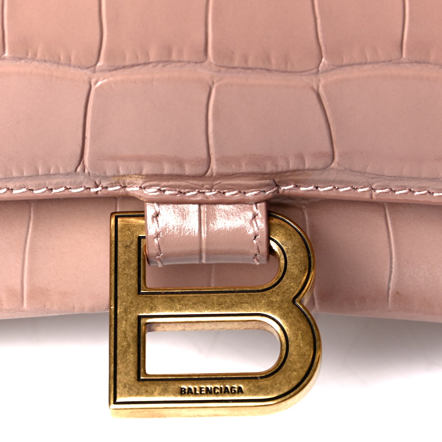 Balenciaga Calfskin Crocodile Embossed Small Hourglass Top Handle Bag Bois De Rose 6 of 6