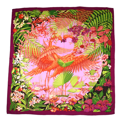 Hermes Cashmere Silk Flamingo Party Shawl 140 Bougainvillier Mauve Vert 1 of 7