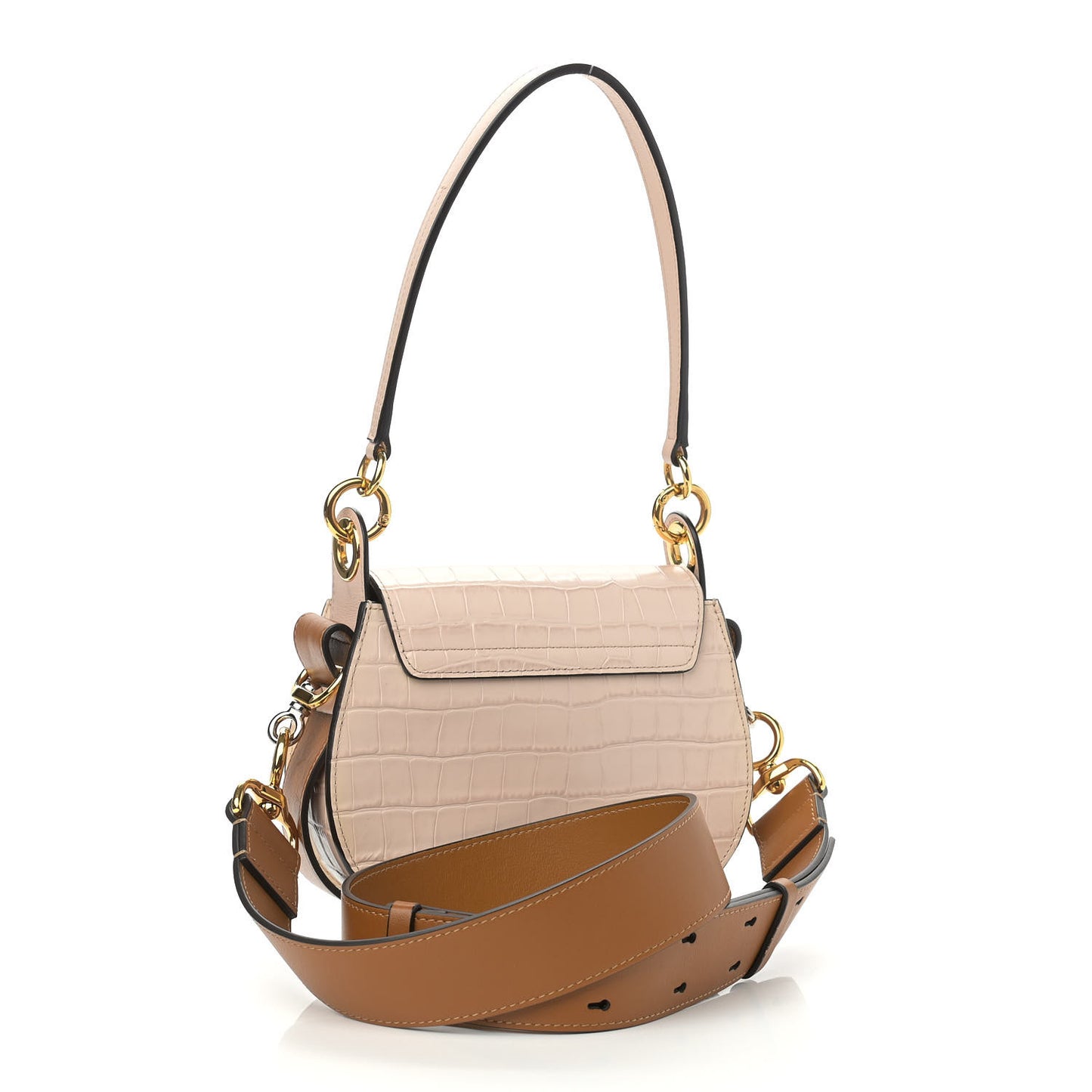 Calfskin Crocodile Embossed Small Tess Bag Cement Pink