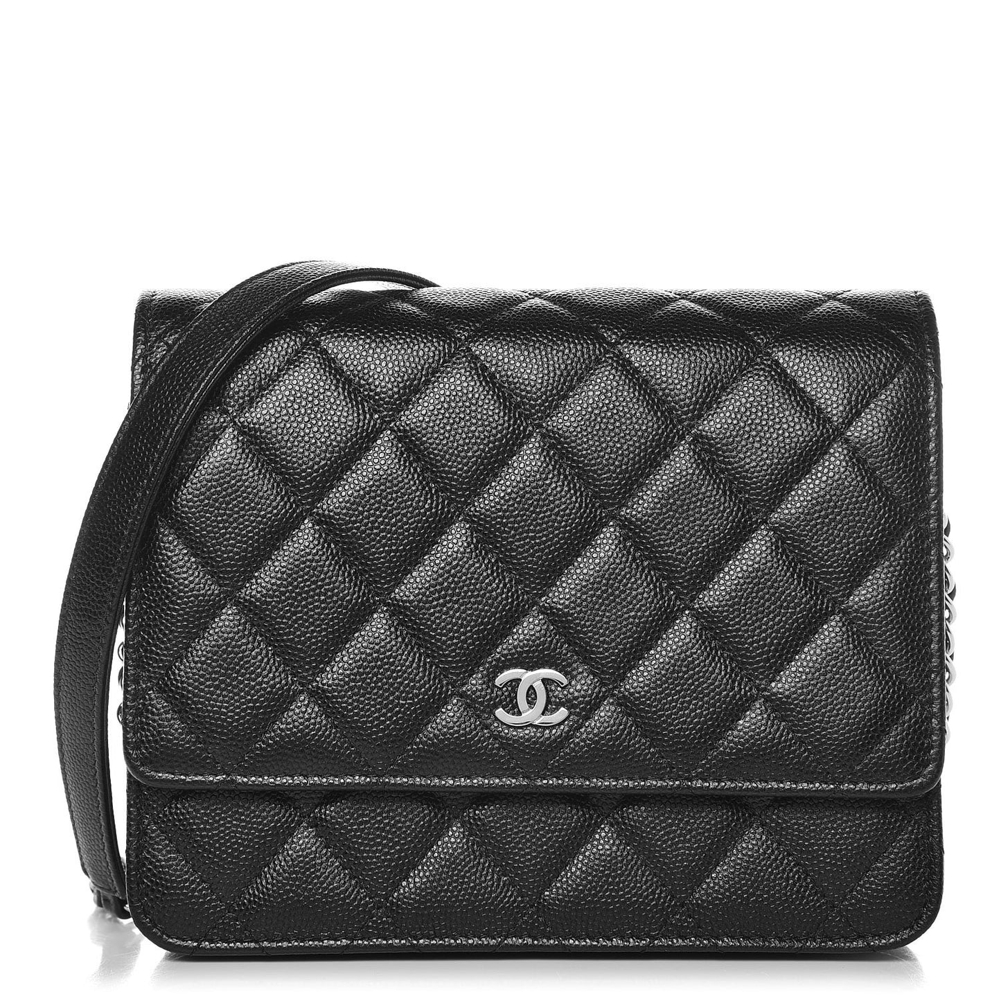 Caviar Quilted Square Wallet On Chain WOC Black