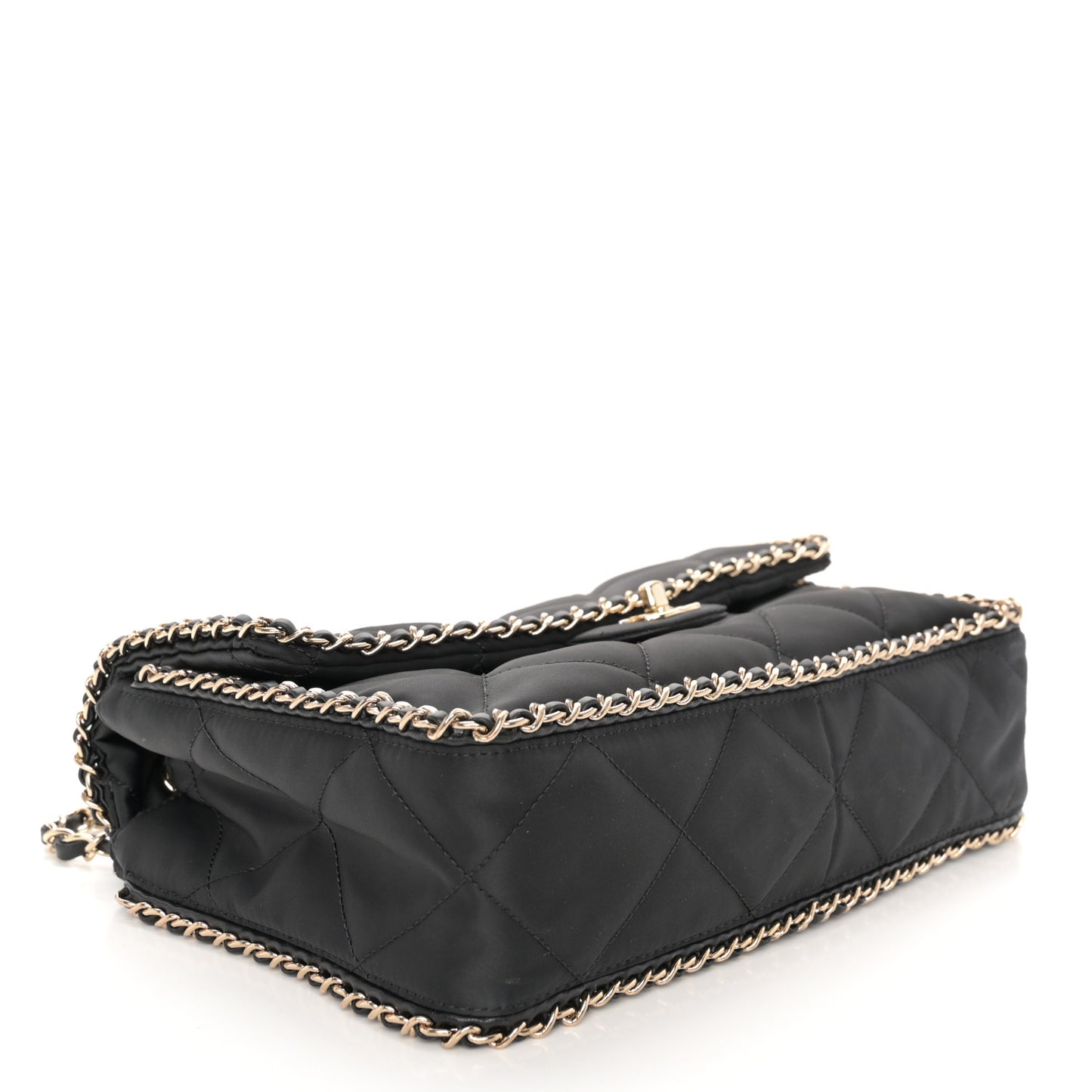 Satin Quilted Large Chain All Over Flap Bag Black Black