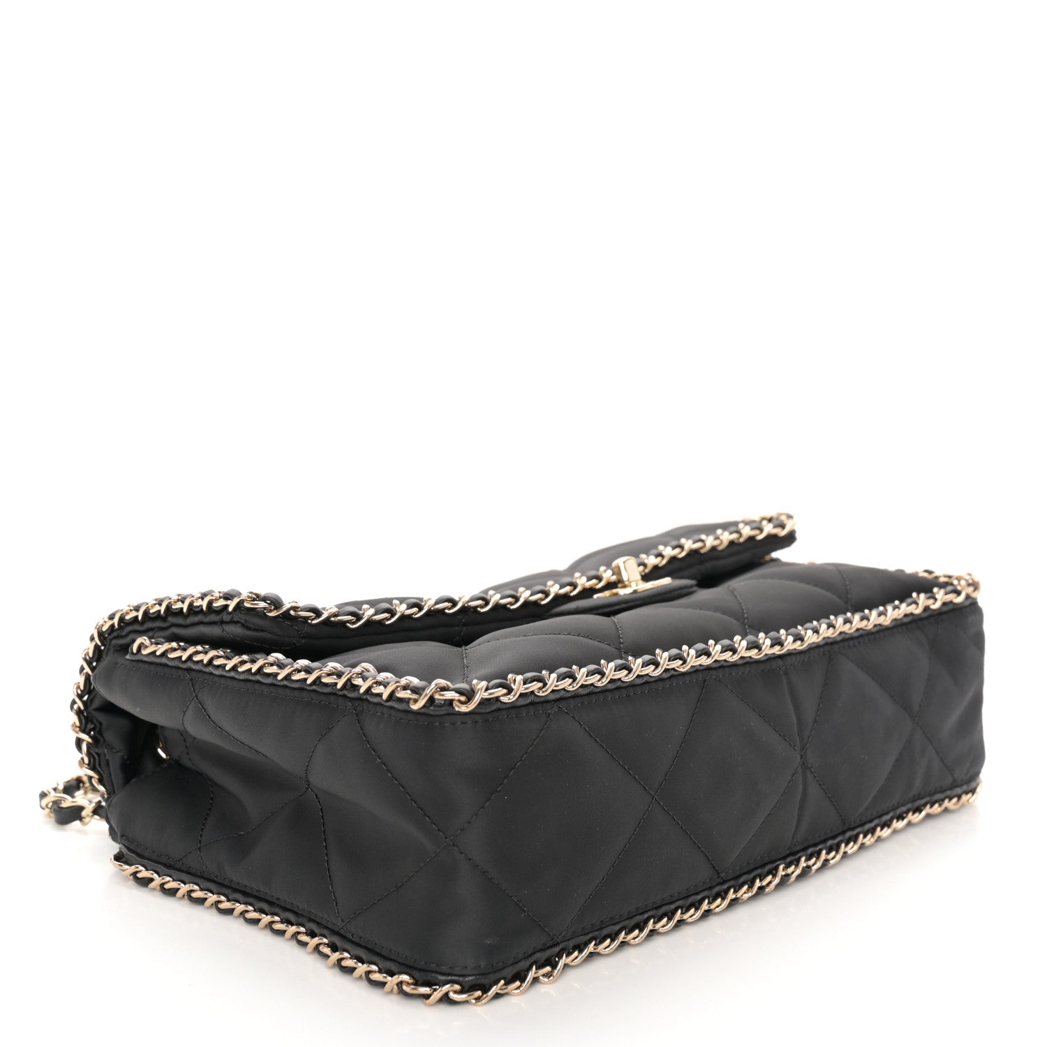 Chanel Satin Quilted Large Chain All Over Flap Bag Black Black 4 of 12