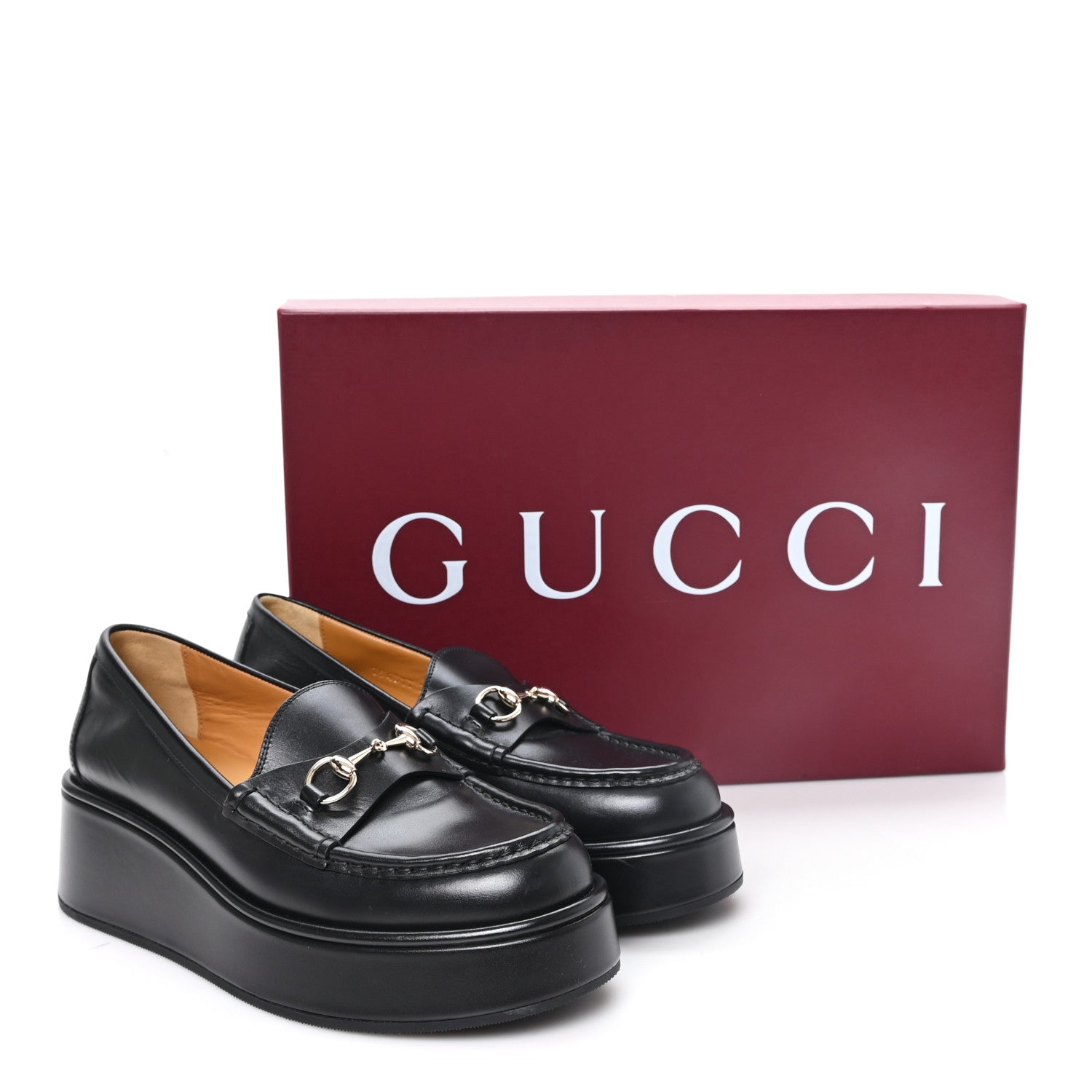 Gucci Kama Calfskin Horsebit Womens Wedge Platform Loafers 38 Black 10 of 10