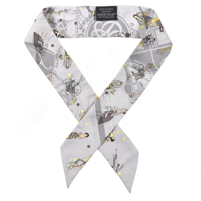Hermes Silk Ex-Libris Les Parisie Twilly Gris Perle Jaune Soufre 1 of 4
