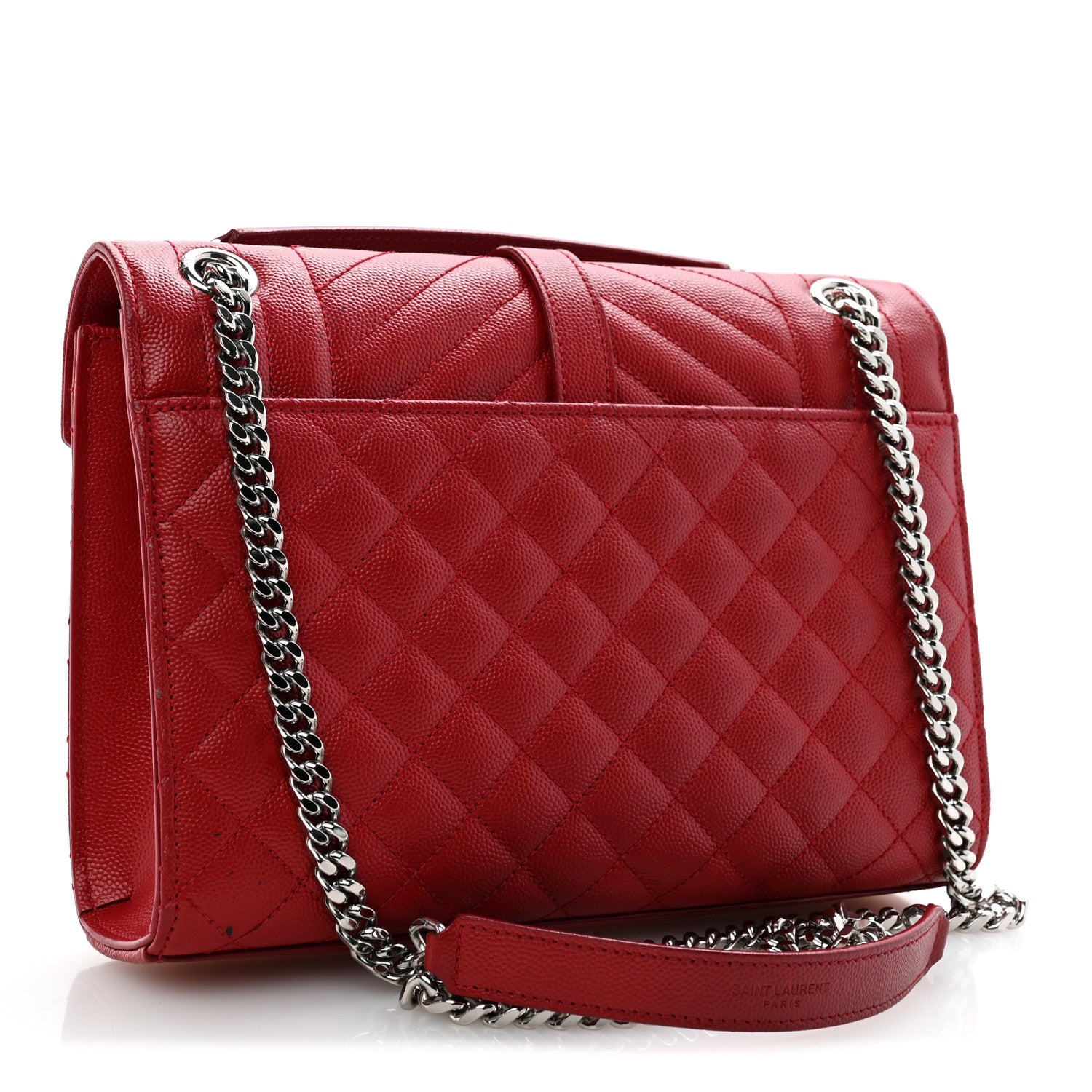 Saint Laurent Grain De Poudre Textured Mixed Matelasse Triquilt Medium Monogram Satchel New Red 3 of 14