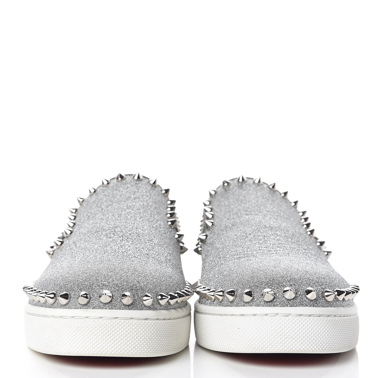 Christian Louboutin Calfskin Glitter Spikes Womens Pik Boat Sneakers 38.5 Silver 2 of 9
