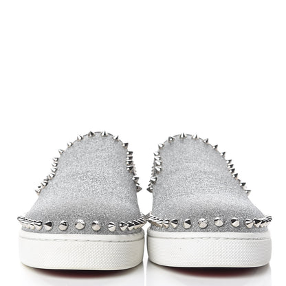 Christian Louboutin Calfskin Glitter Spikes Womens Pik Boat Sneakers 38.5 Silver 2 of 9