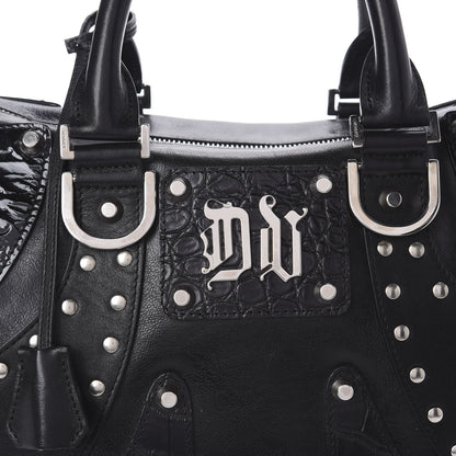 Versace Crocodile Embossed Calfskin Studded DV Satchel Black 8 of 10