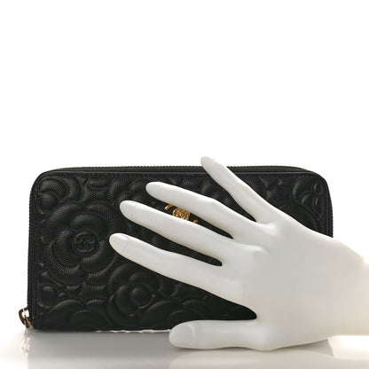Chanel Caviar Camellia Embossed Large Zip Around Gusset Wallet Black 2 of 10