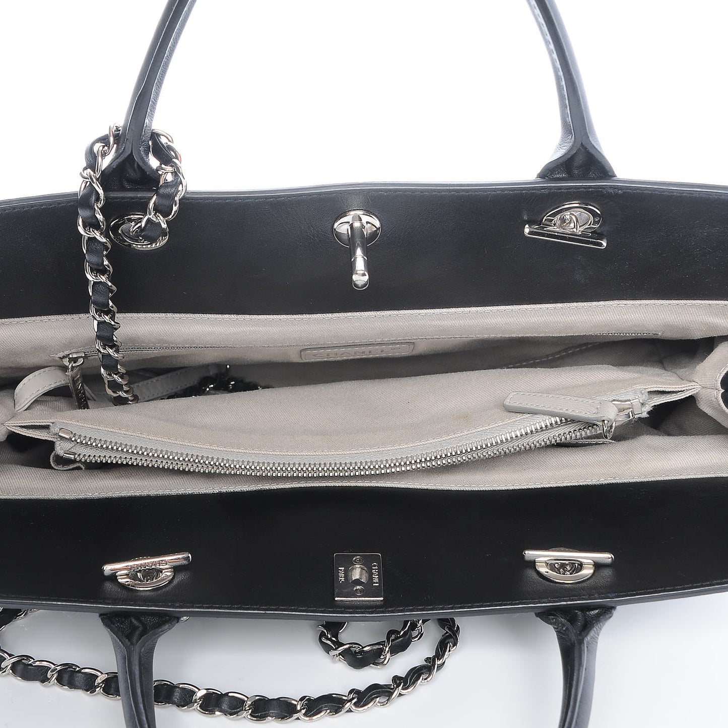 Aged Calfskin Quilted Be CC Tote Black