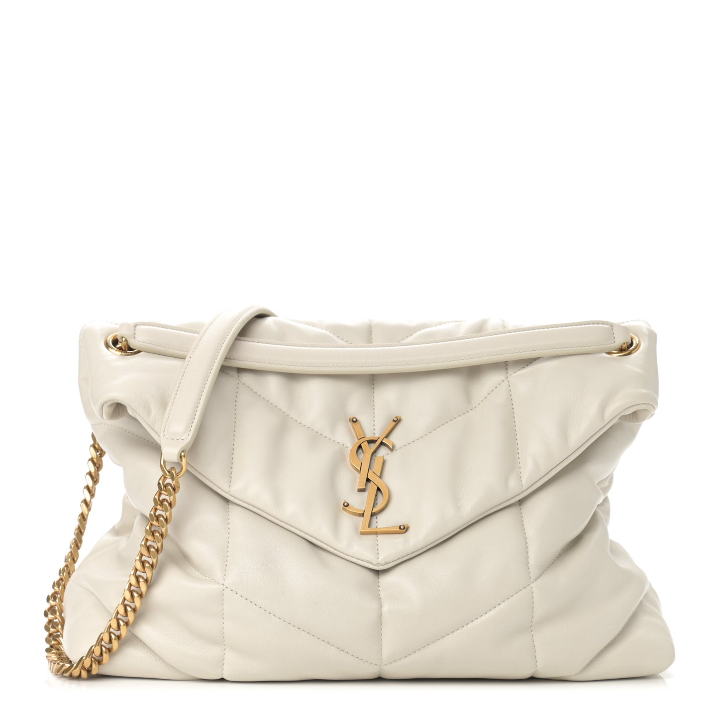 Lambskin Quilted Medium Loulou Puffer Monogram Chain Satchel Crema Soft