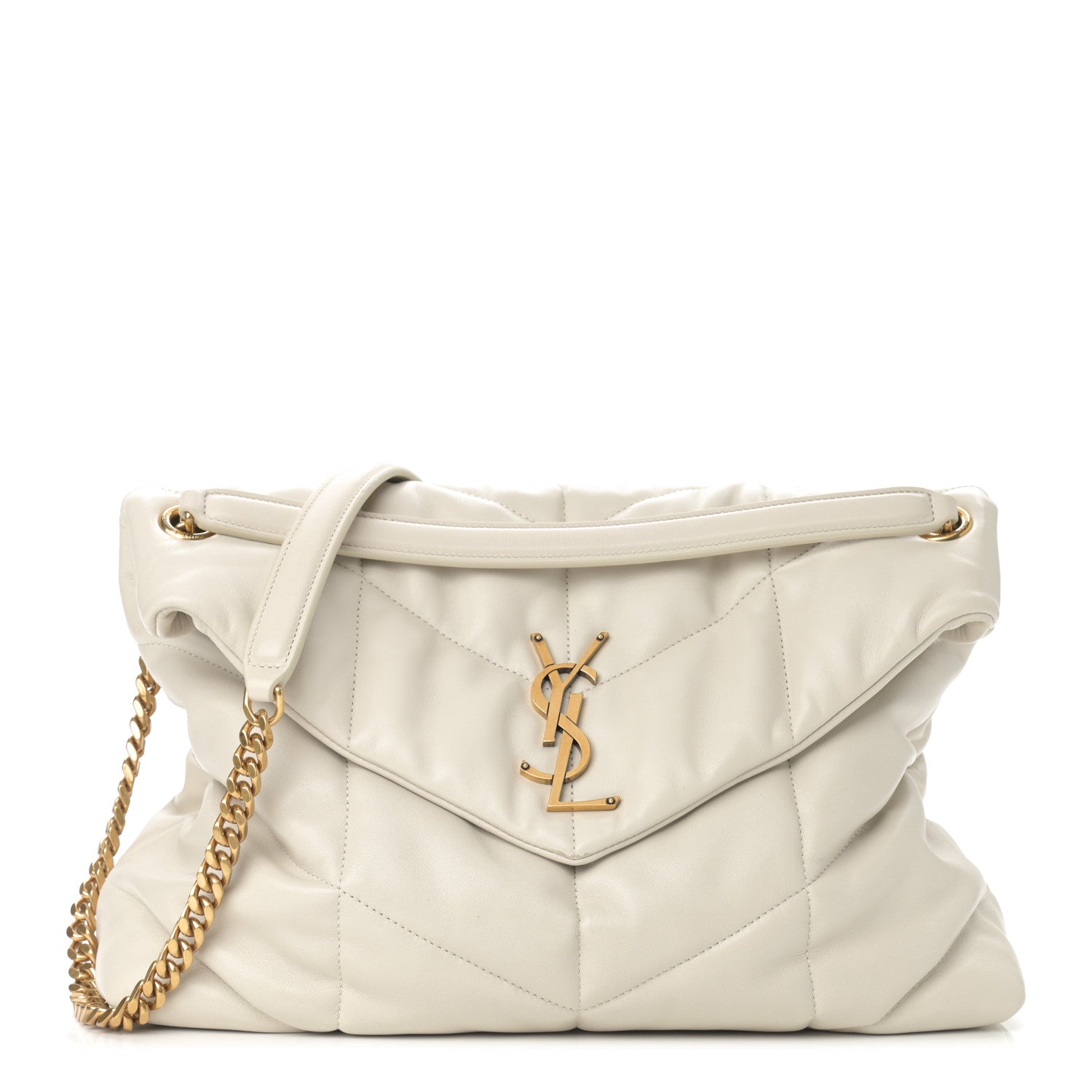 Saint Laurent Lambskin Quilted Medium Loulou Puffer Monogram Chain Satchel Crema Soft 1 of 11