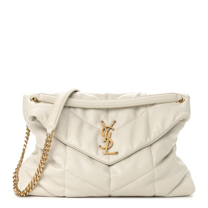 Saint Laurent Lambskin Quilted Medium Loulou Puffer Monogram Chain Satchel Crema Soft 1 of 11