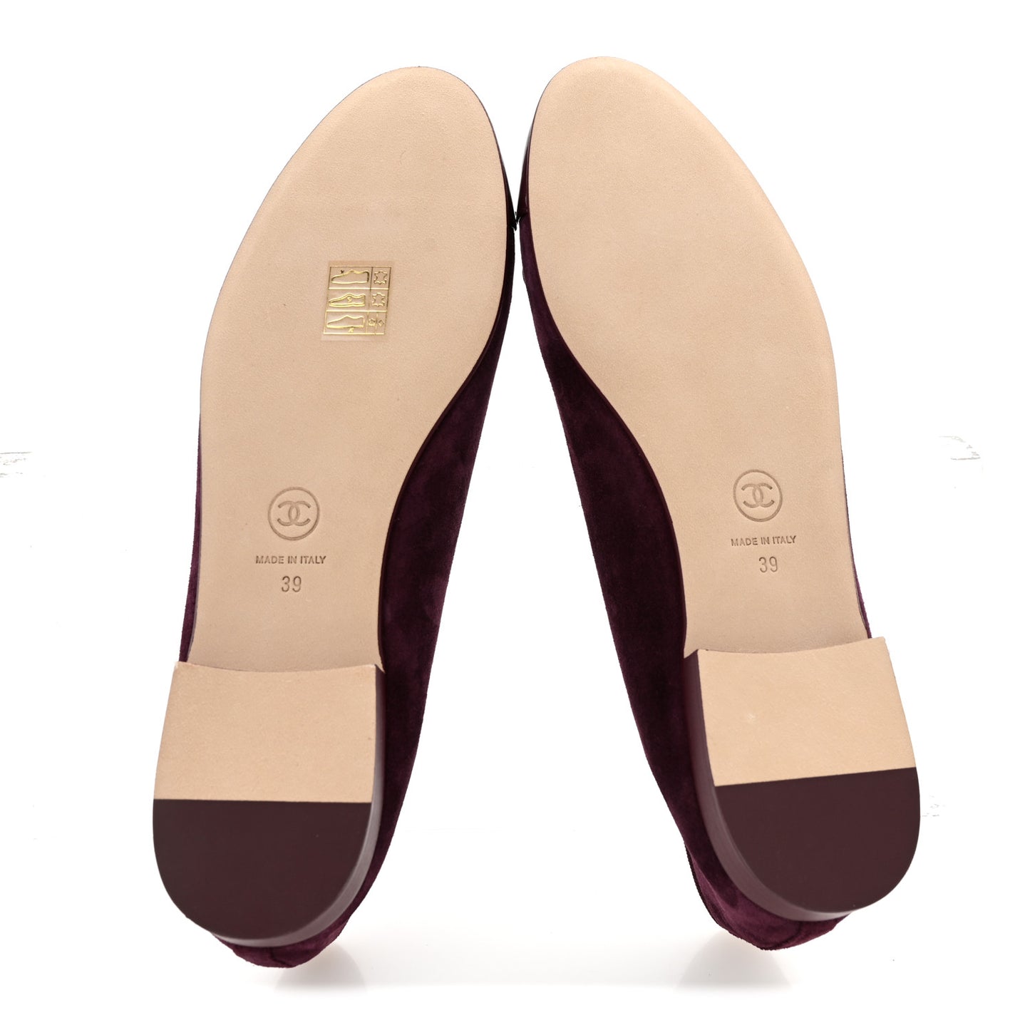 Suede Patent Calfskin Cap Toe CC Ballerina Flats 39 Burgundy