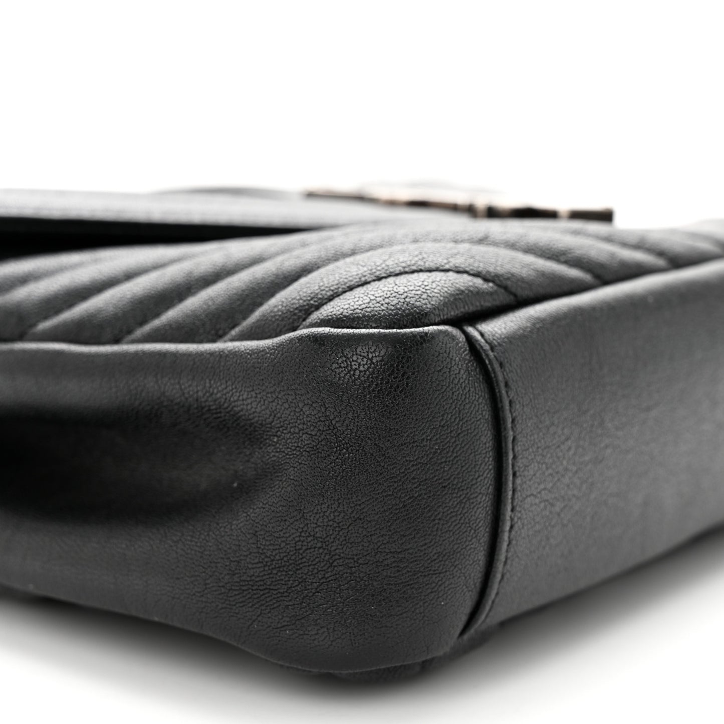 Sheepskin Matelasse Chevron Monogram Medium College Bag Black