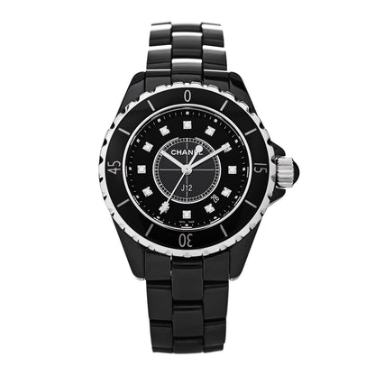 Chanel Stainless Steel Ceramic Diamond 33mm J12 Quartz Watch Black 1 of 5