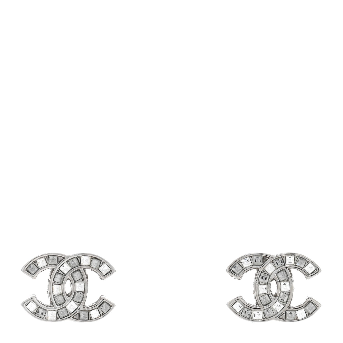 Baguette Crystal CC Earrings Silver Grey