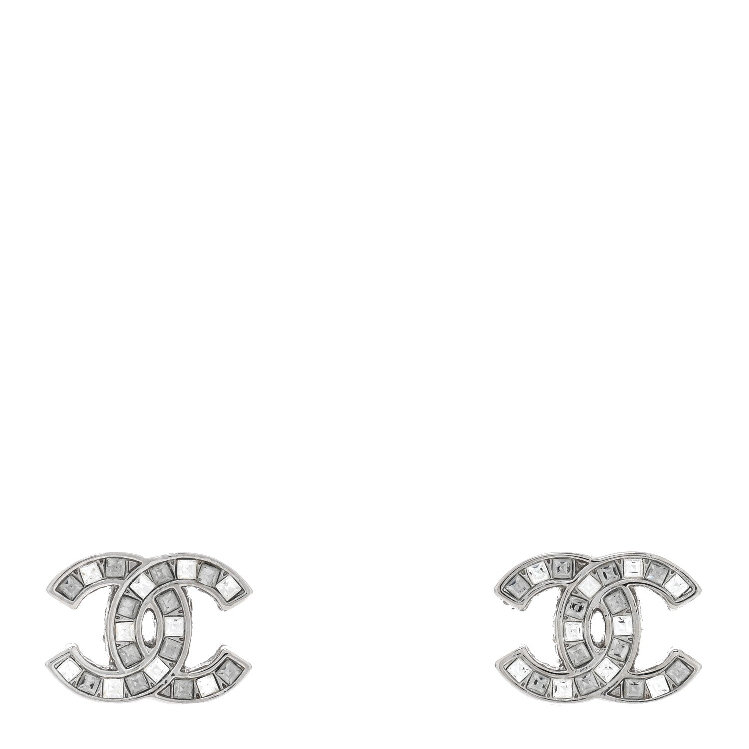 Chanel Baguette Crystal CC Earrings Silver Grey 1 of 4