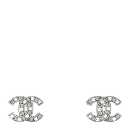 Chanel Baguette Crystal CC Earrings Silver Grey 1 of 4