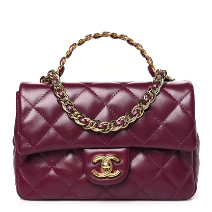 Chanel Shiny Lambskin Quilted Golden Links Top Handle Flap Dark Purple 1 of 11