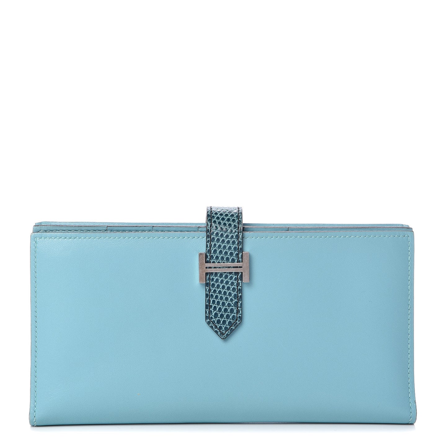 Tadelakt Lizard Bearn Gusset Wallet Bleu Atoll Bleu Petrole