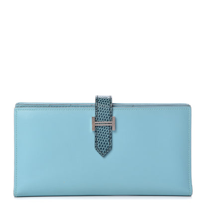Hermes Tadelakt Lizard Bearn Gusset Wallet Bleu Atoll Bleu Petrole 1 of 7