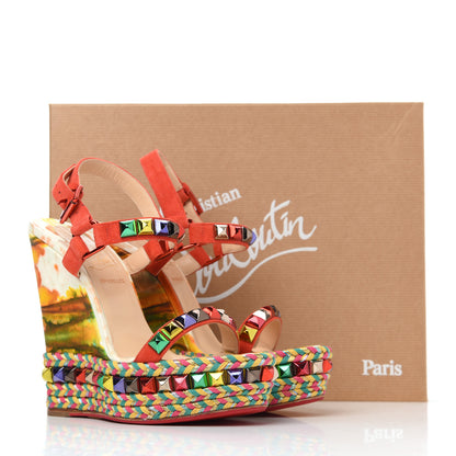 Christian Louboutin Lambskin Suede Cubana Cataclou 140 Wedge Sandals 35 Poppy 23 of 24