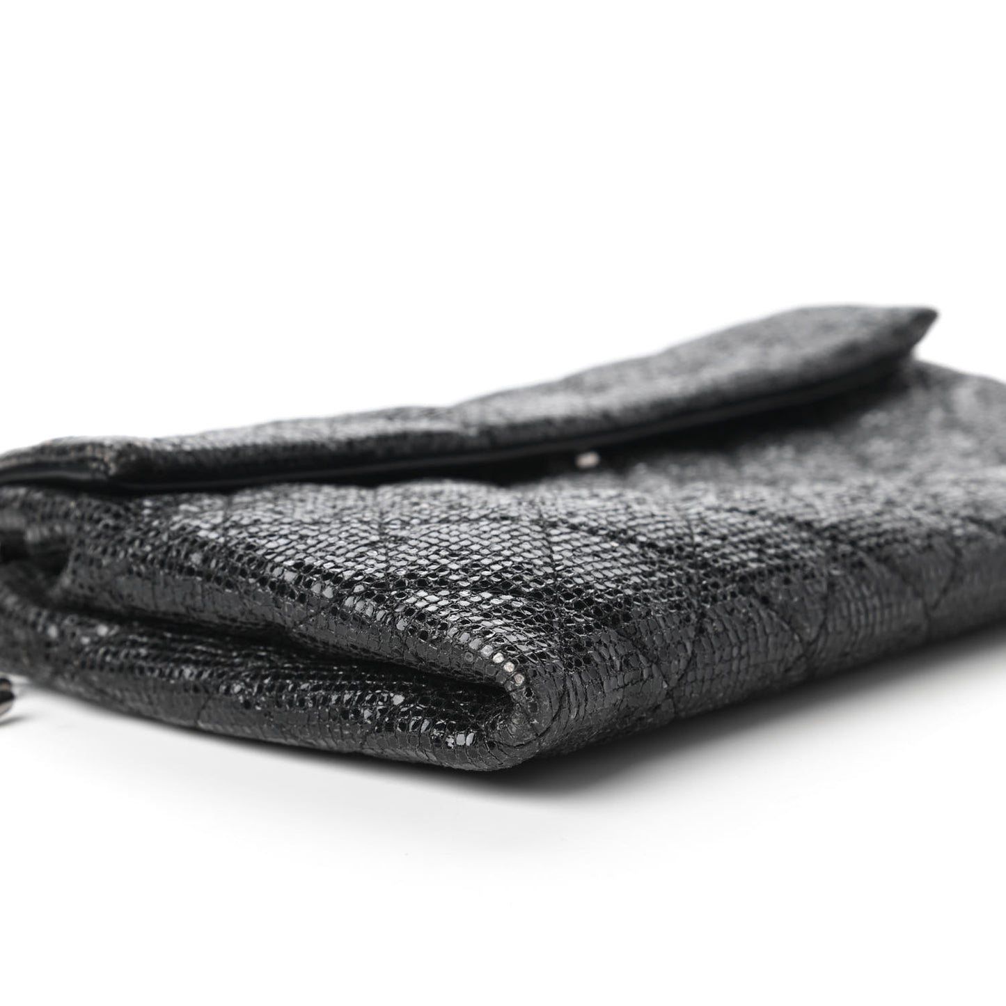 Iridescent Vinyl Quilted Clutch With Chain Black