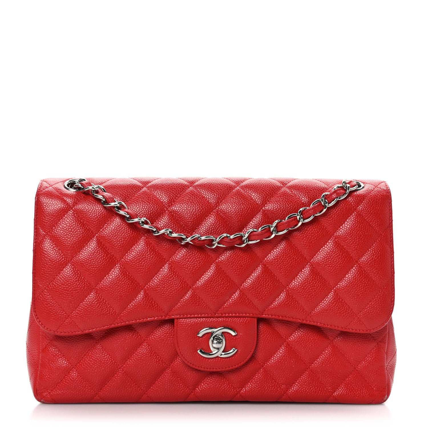 Chanel Caviar Quilted Jumbo Double Flap Red 1 of 13