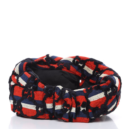 Gucci Cotton Embroidered GG Blend Headband M Blue Red 3 of 4