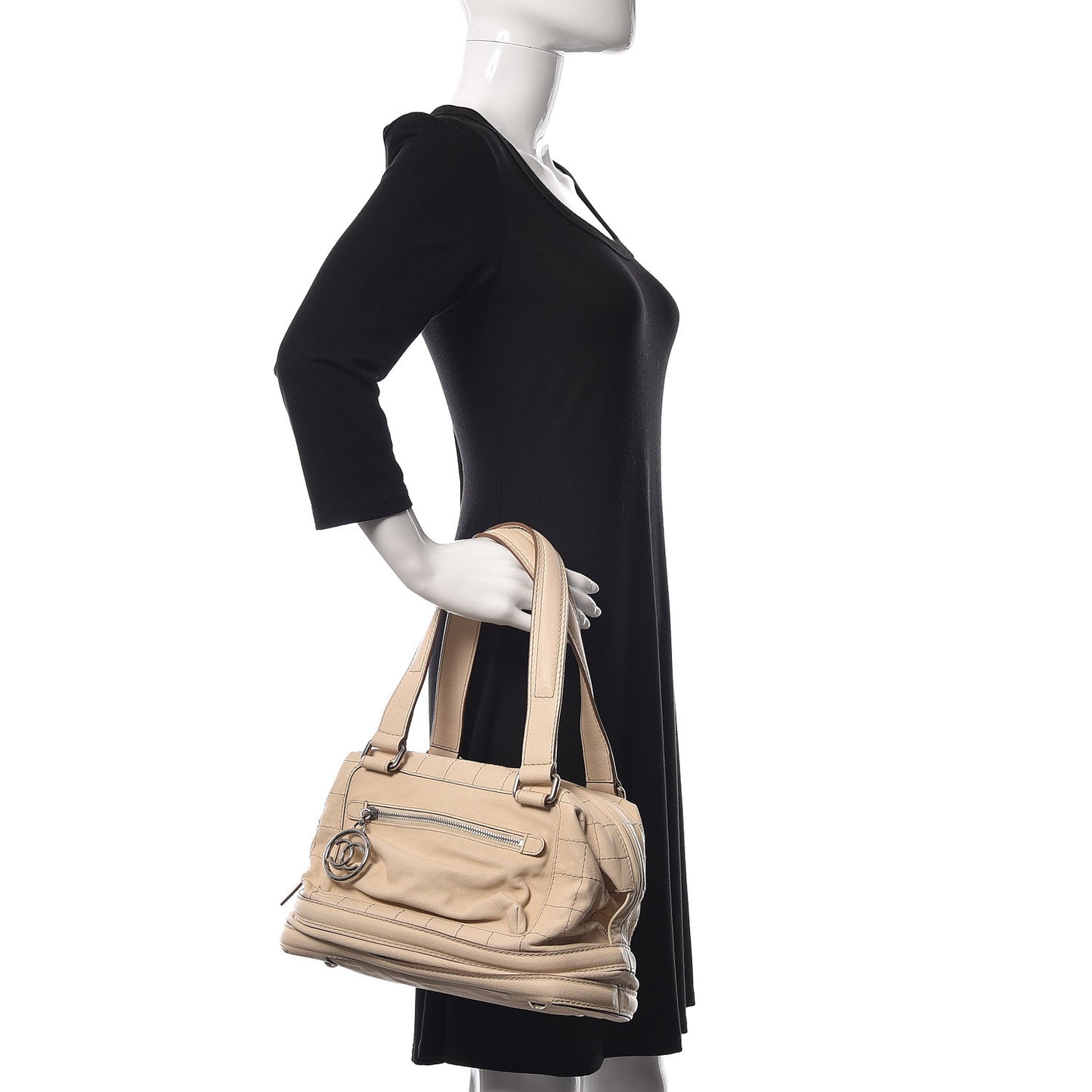 Goatskin Square Stitch Essential Bowler Beige