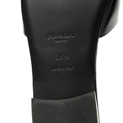 Prada Spazzolato Logo Triangle Cut Out Flat Slide Sandals 38.5 Black 6 of 8
