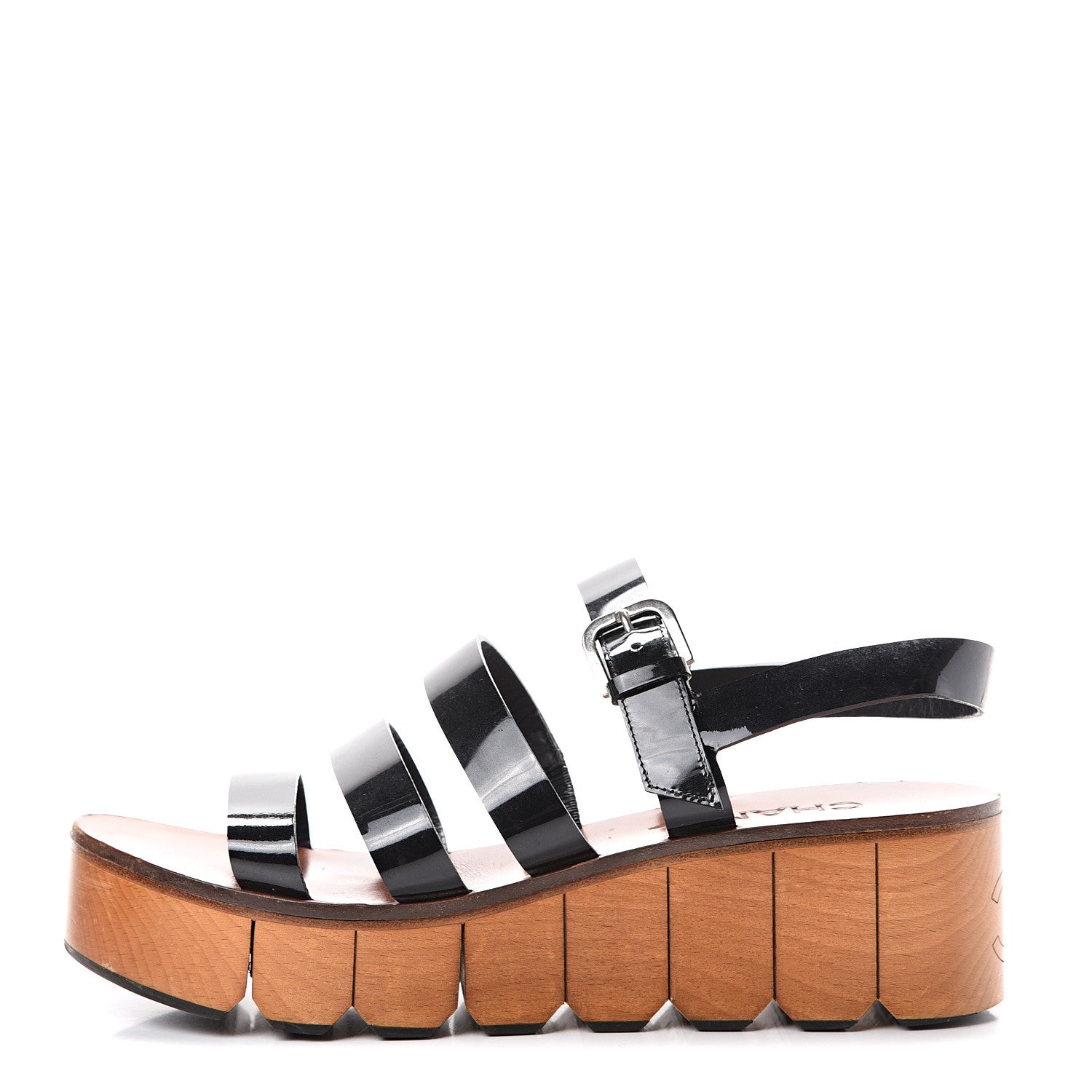 Chanel Iridescent Patent Calfskin CC Platform Sandal 37 Black 1 of 13