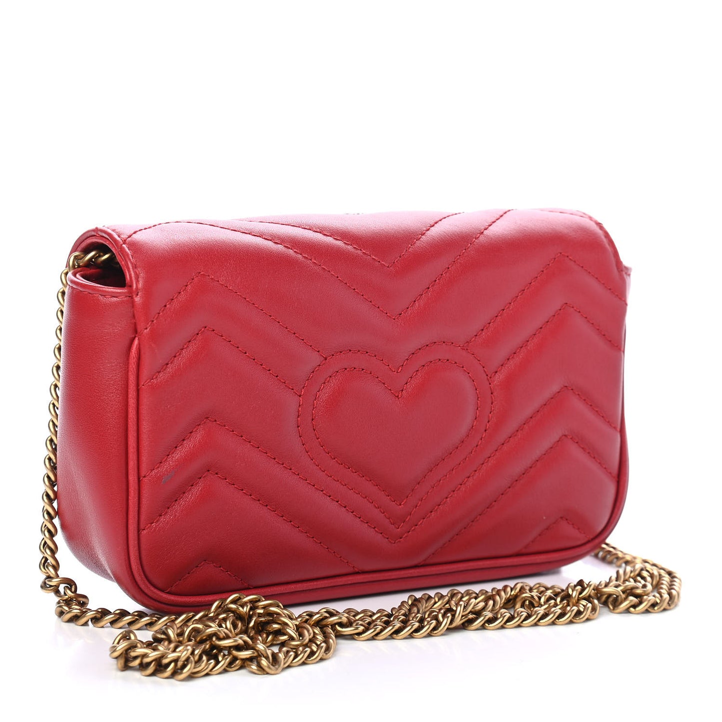 Calfskin Matelasse Super Mini GG Marmont Shoulder Bag Hibiscus Red
